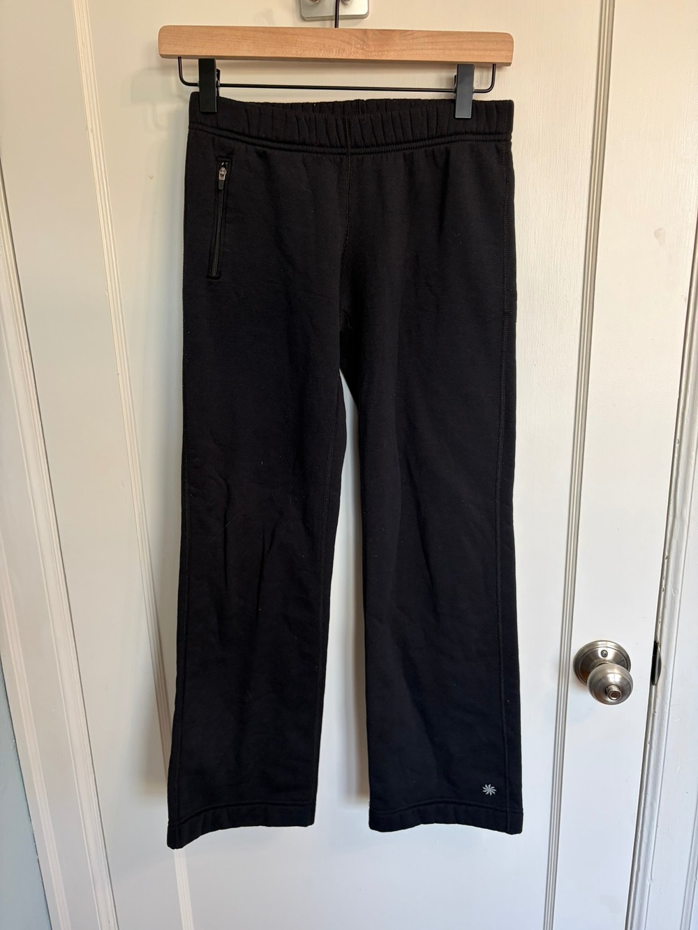 Athleta Women Black Fleece-Lined Stretch Pant Straight Leg Zip Pocket XS Petite